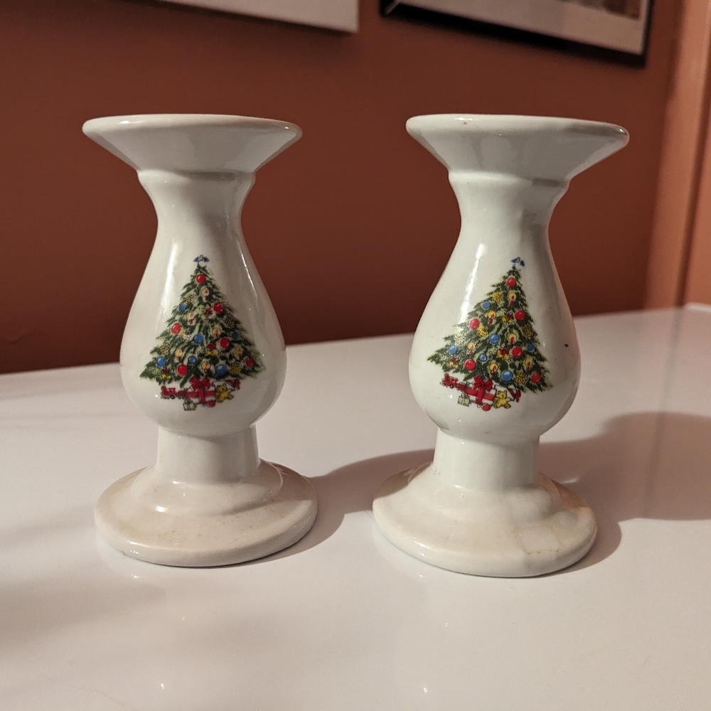 Vintage Christmas Village candle holders